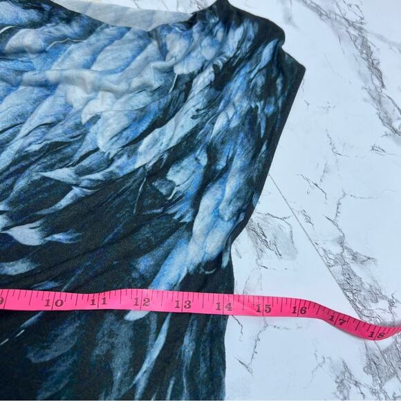 Helmut Lang Draped Bird Print Asymmetric Dress Blue Grey Sz M - Picture 4 of 6